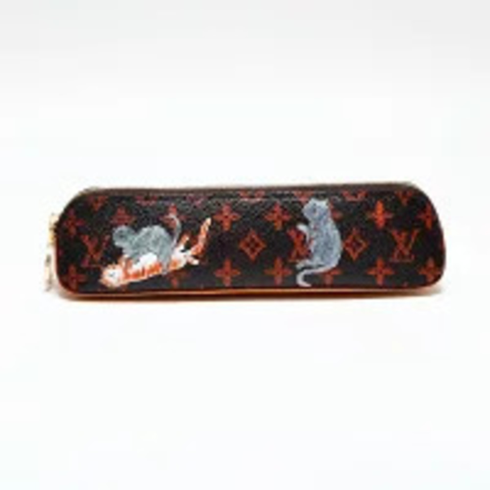 Louis Vuitton Catgram Trousse Elisabeth Pencil Case Pouch Clutch Brown